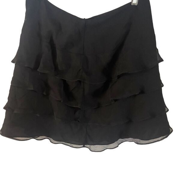 Drew Anthropologie 100% silk black sheer ruffled mini skirt sz 10 side zipper - Picture 10 of 11